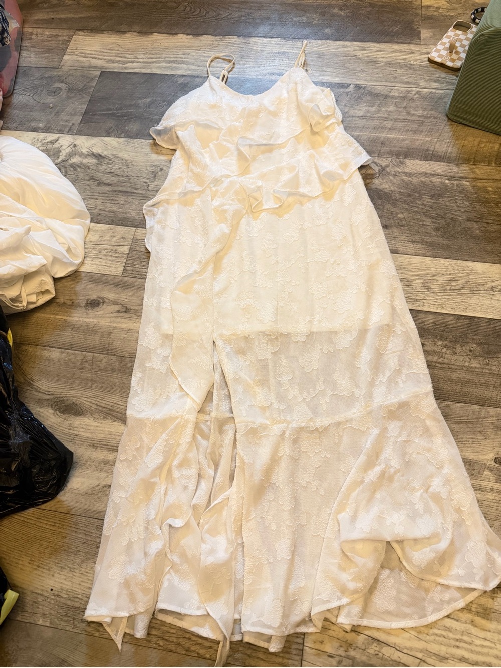 wild fable White Lace Ruffle Tiered Midi Dress